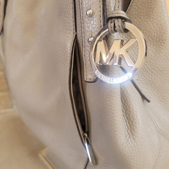 Michael Kors Soft Pebbled Leather Triple Compartment Gray Leather Satchel Purse - Picture 3 of 11